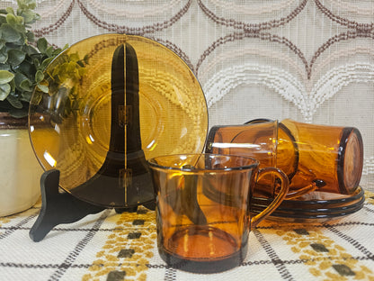 Duralex glazen kop en schotel amber