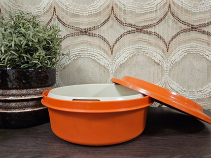 Vintage Tupperware serveerwonder roestbruin – met vergiet en deksel