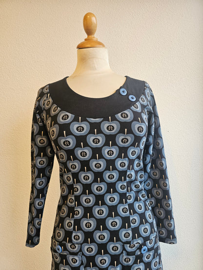 Tante Betsy retro jurk zwart blauwe appels - maat S