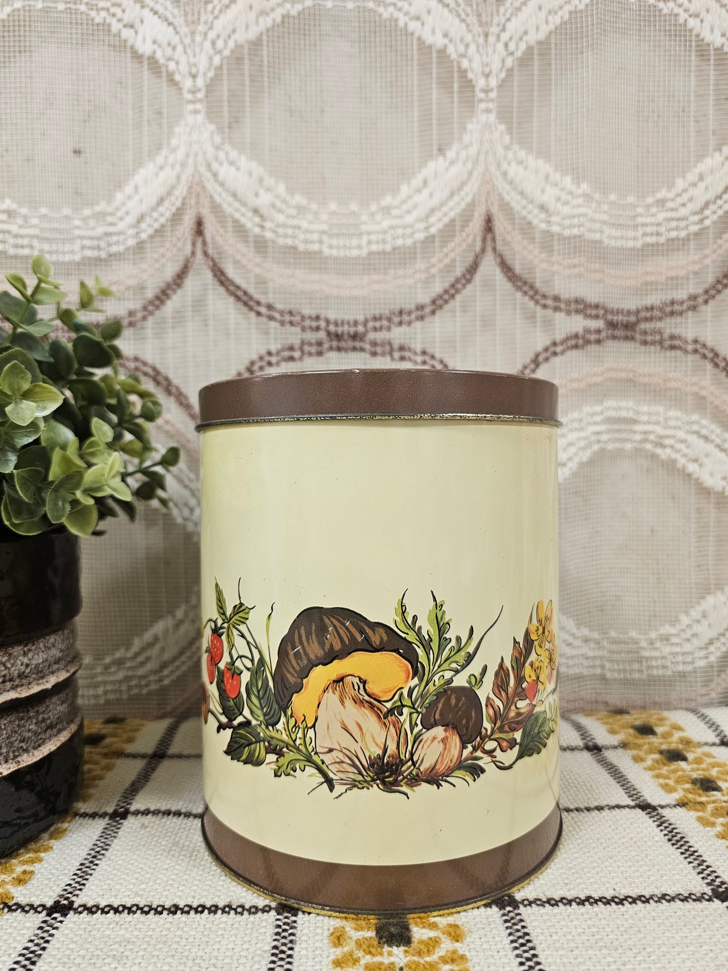 Vintage herfst blik met paddenstoelen – 16,5 x 14 cm