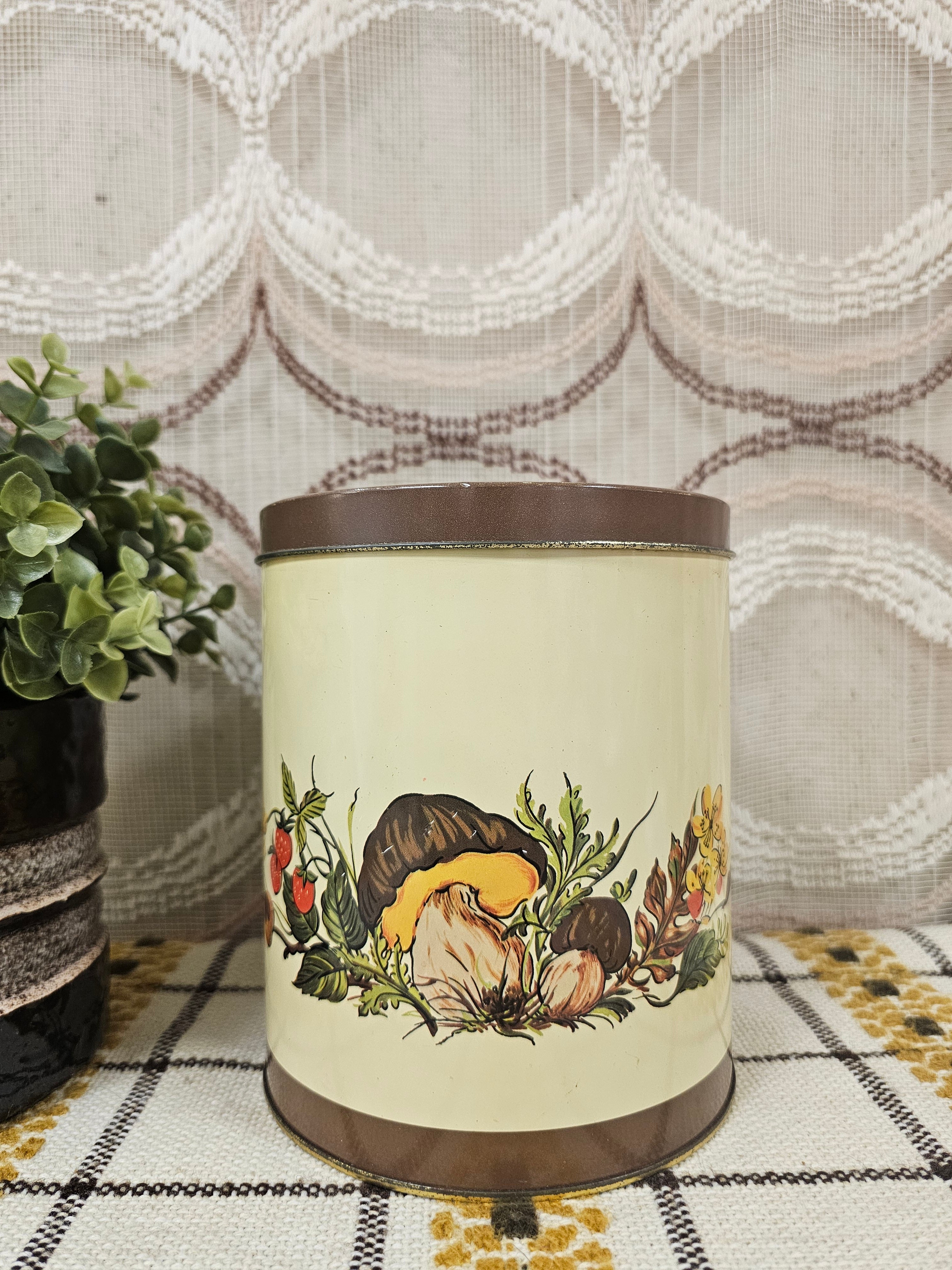 Vintage herfst blik met paddenstoelen – 16,5 x 14 cm