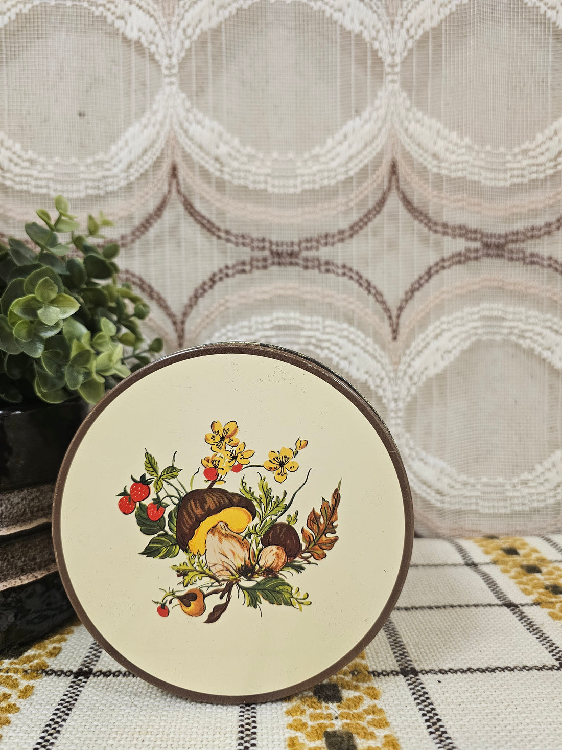 Vintage herfst blik met paddenstoelen – 16,5 x 14 cm