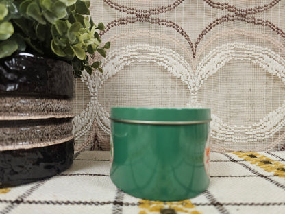 Ovaal groen blik met paddenstoelen – 15 x 6,5 x 10 cm