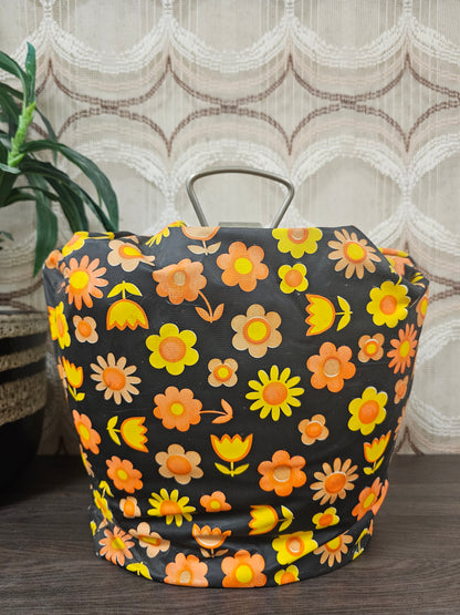 Vintage theebeurs met knip bloemenprint oranje geel