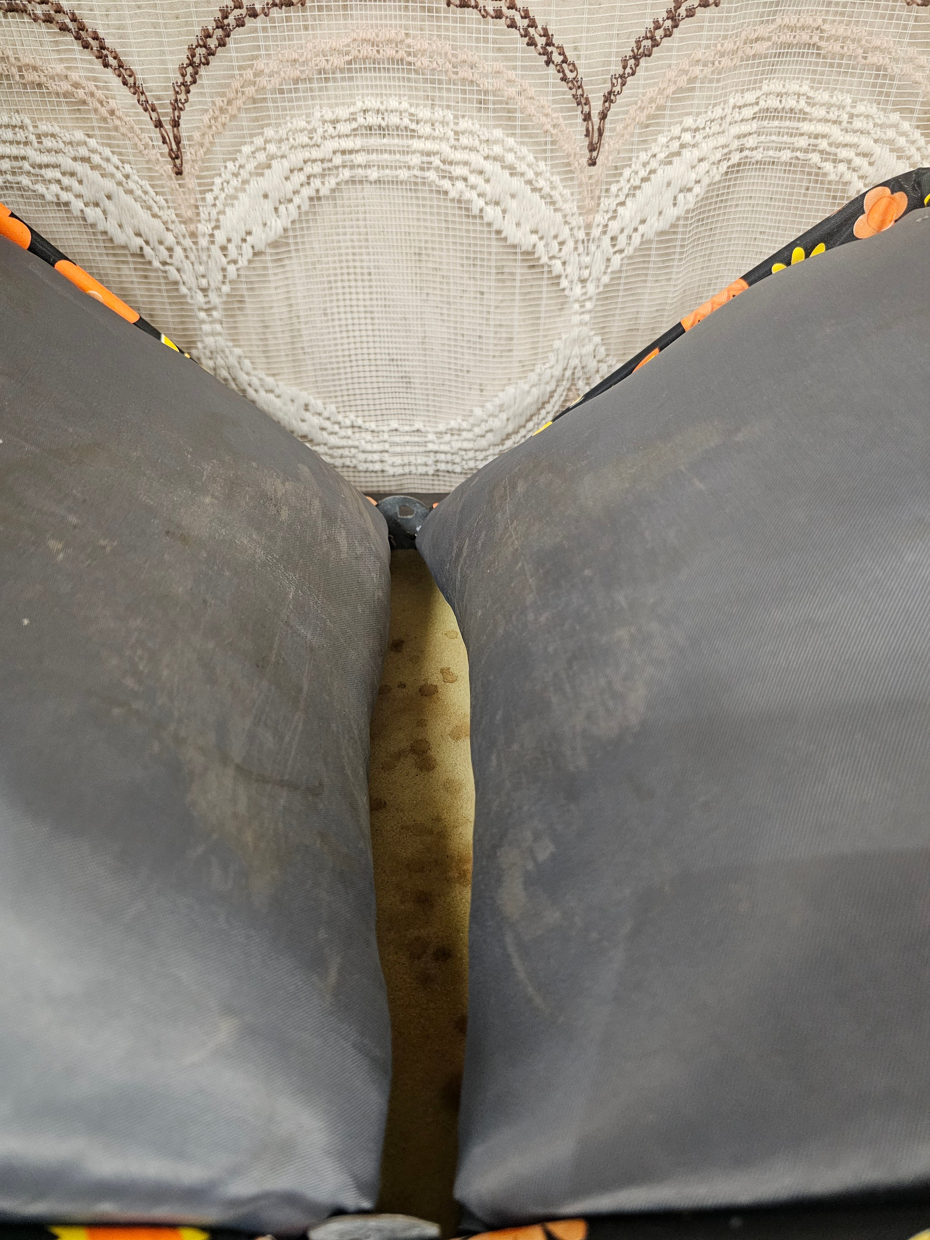 Vintage theebeurs met knip bloemenprint oranje geel