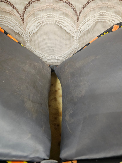 Vintage theebeurs met knip bloemenprint oranje geel