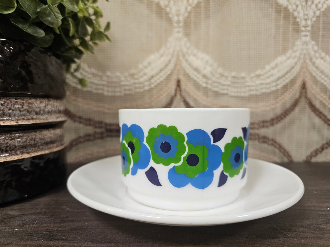 Arcopal France Lotus grote kop en schotel blauw / groen