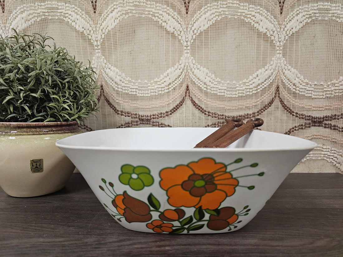 Tefal melamine schaal jaren ’70 – vintage saladeschaal met bloemenprint