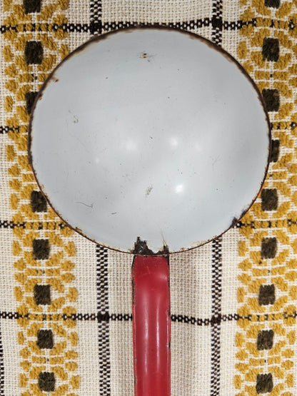 Vintage emaille soeplepel | Rood-wit | Decoratief keukengerei
