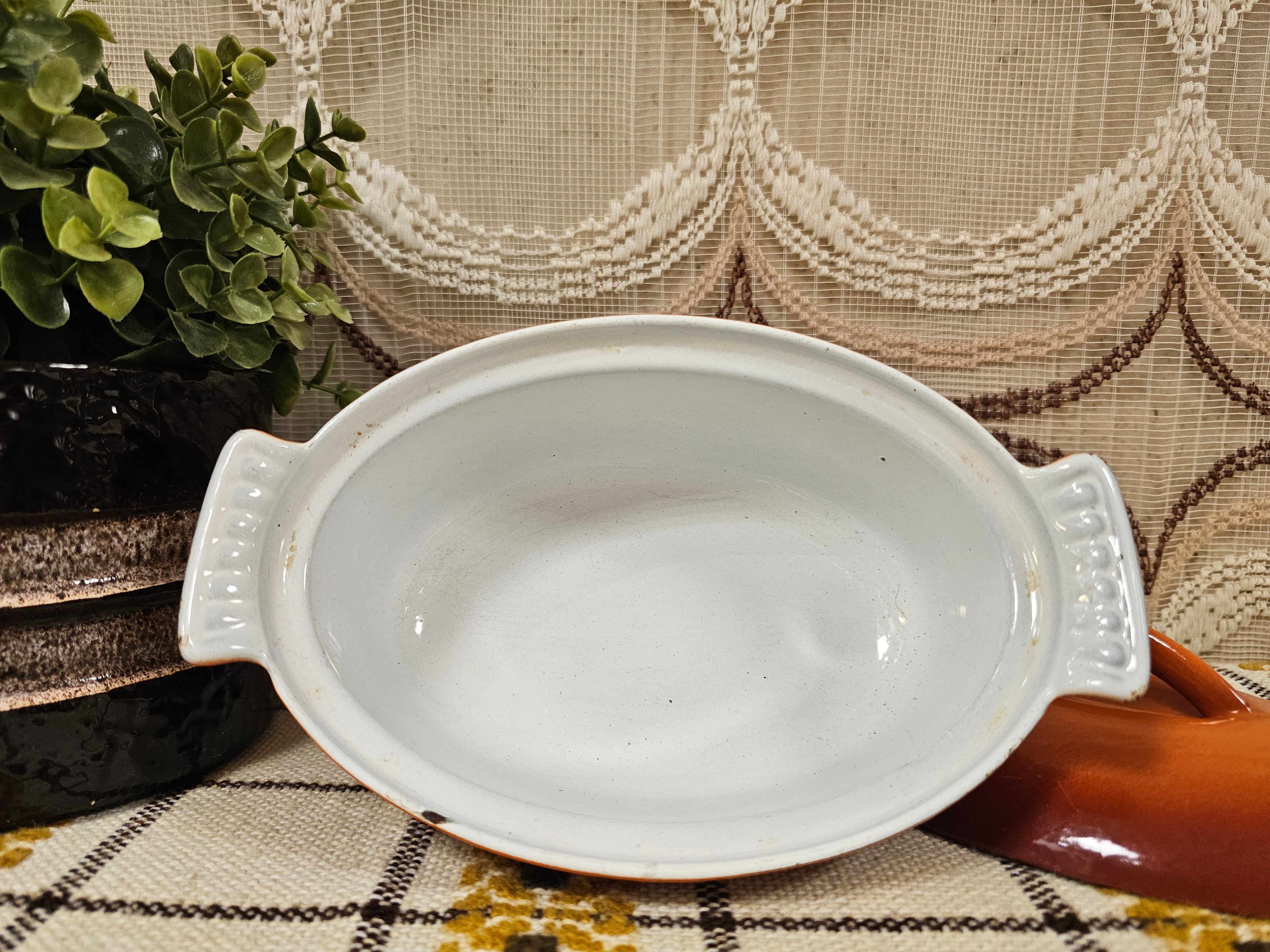 DRU oranje ovenschaal met deksel  geëmailleerd gietijzer Made in Holland