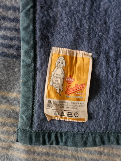 Vintage Zaalberg wollen deken blauw gestreept/effen – 208 × 215 cm