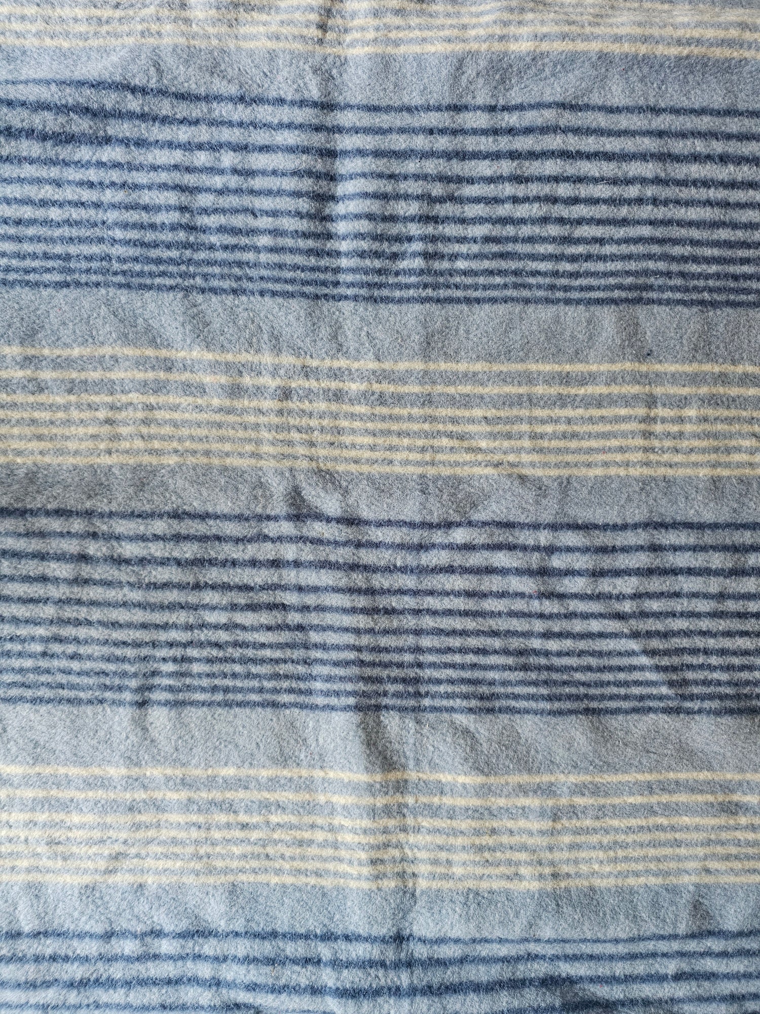 Vintage Zaalberg wollen deken blauw gestreept/effen – 208 × 215 cm