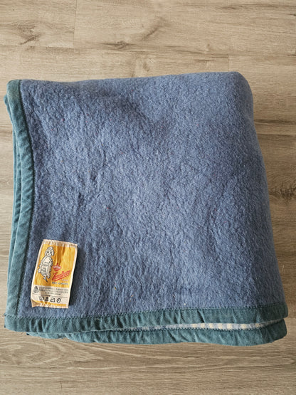 Vintage Zaalberg wollen deken blauw gestreept/effen – 208 × 215 cm