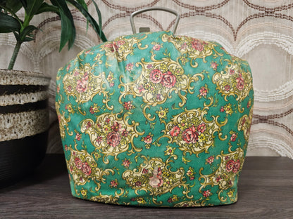 Vintage theebeurs met knip groen bloemenpatroon