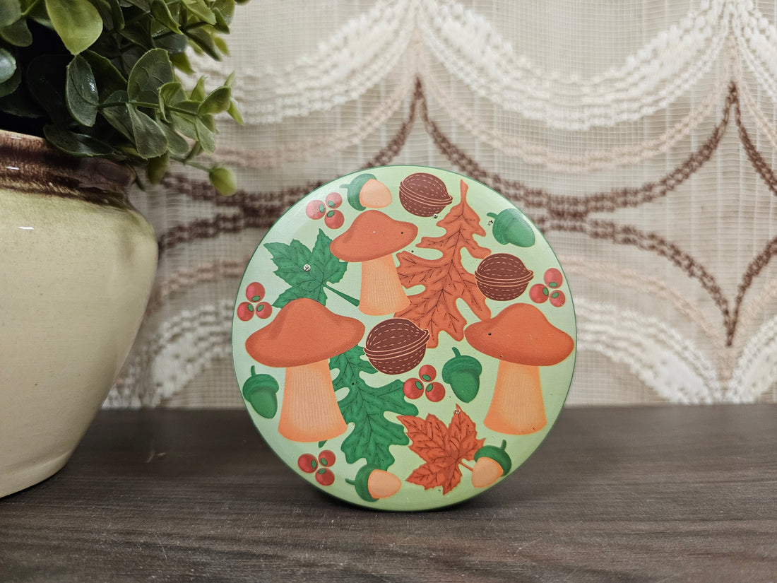 Rond vintage blik donkergroen Herfstmotief 9,5 cm