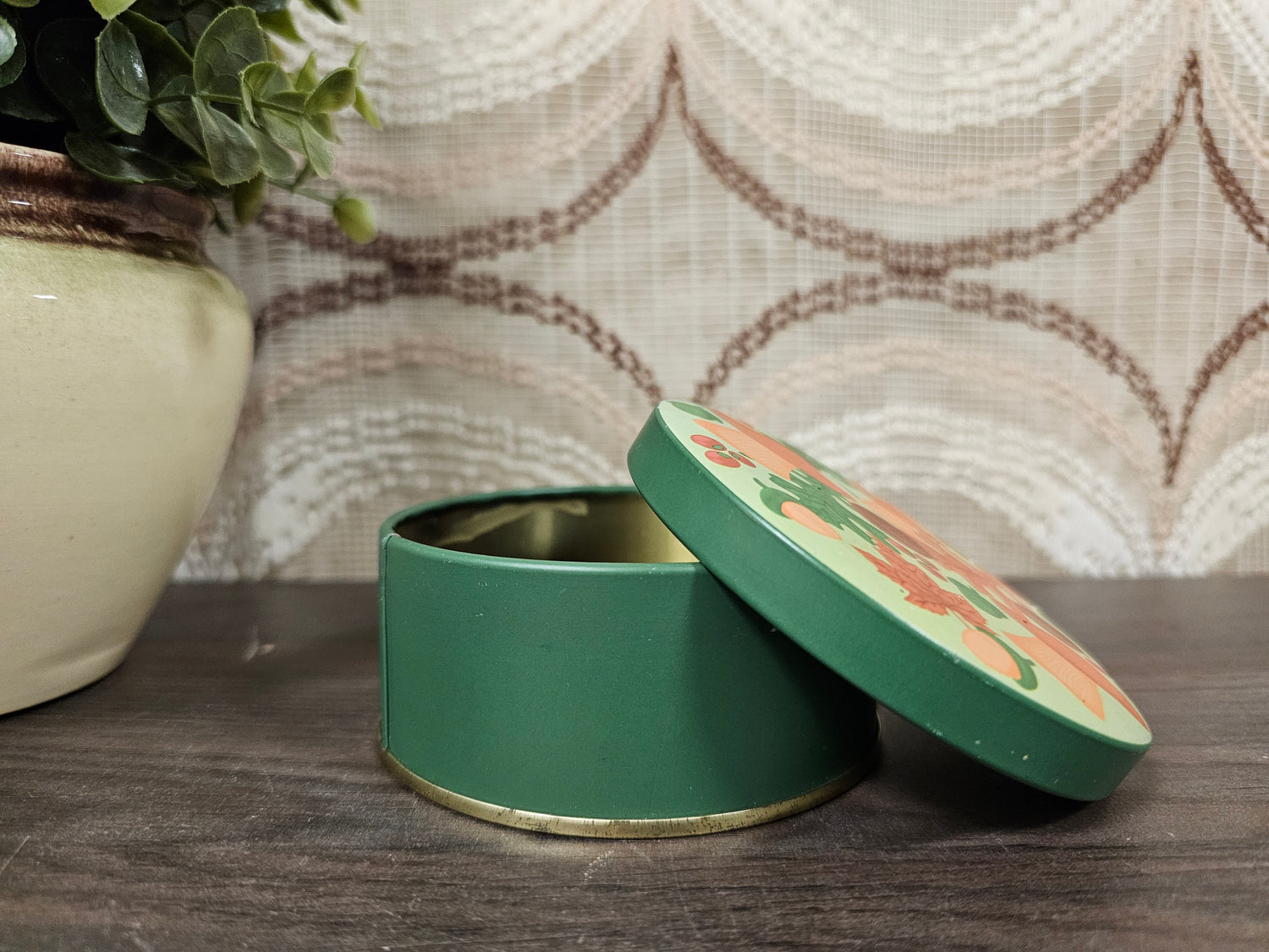 Rond vintage blik donkergroen Herfstmotief 9,5 cm