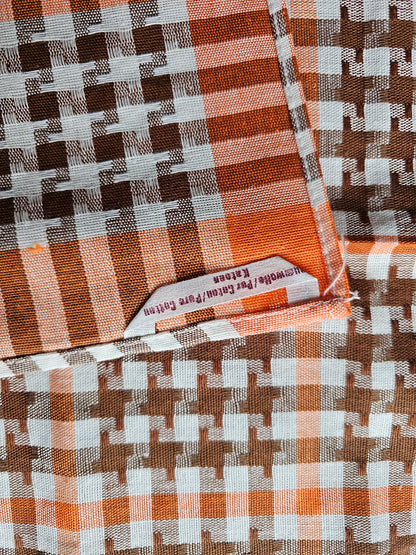 Vintage theedoek jaren 70 oranje bruine ruiten, katoen