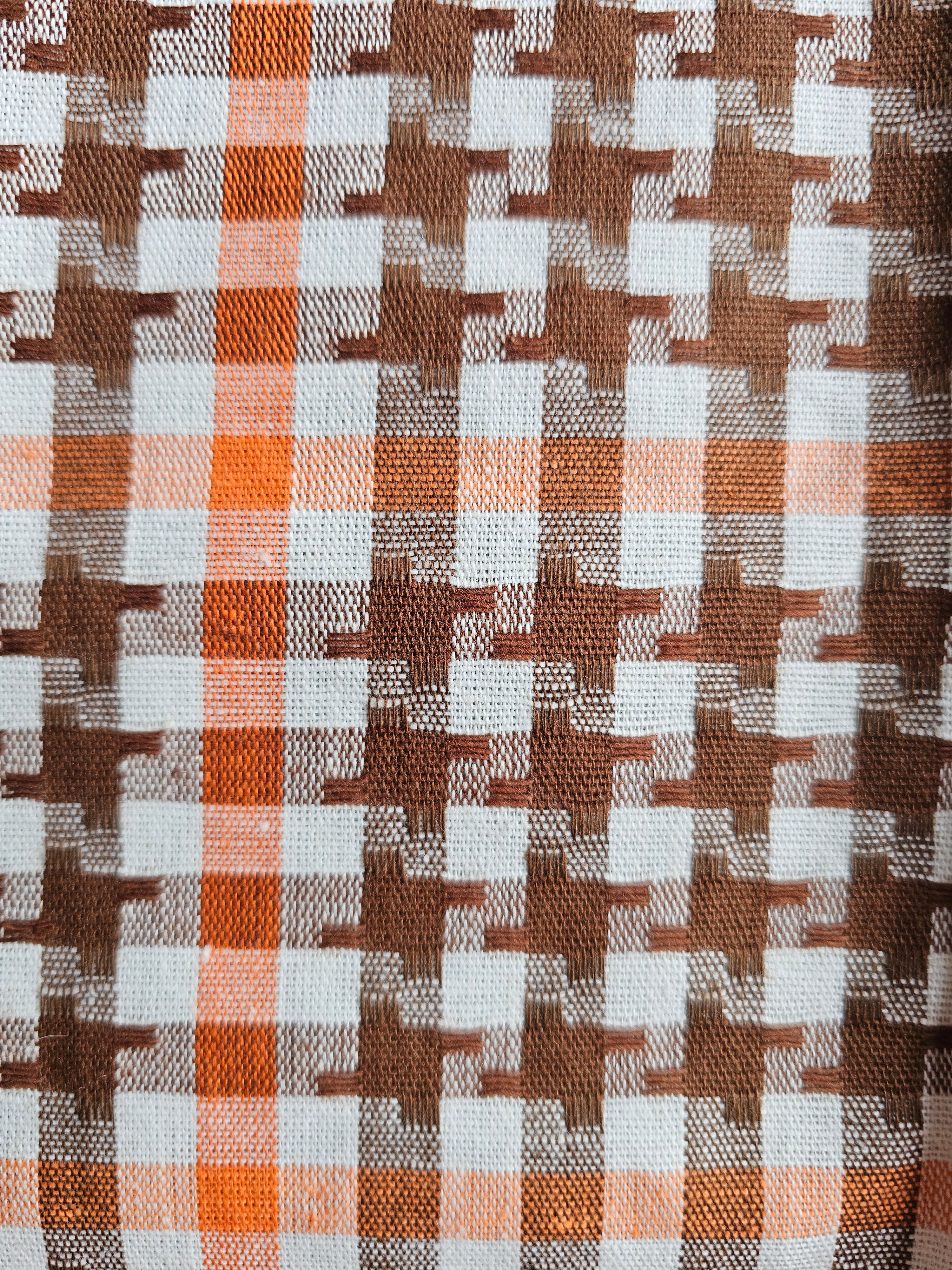 Vintage theedoek jaren 70 oranje bruine ruiten, katoen