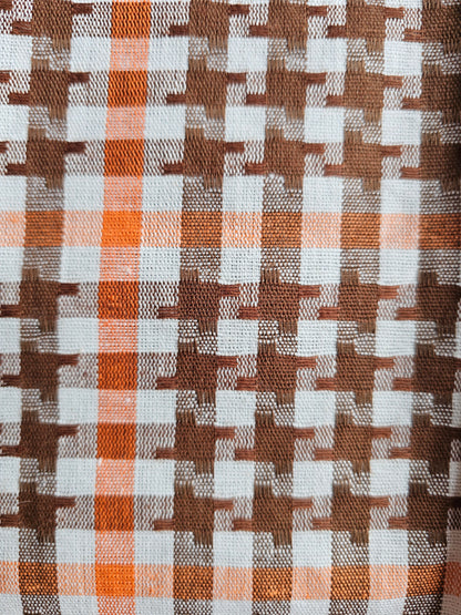 Vintage theedoek jaren 70 oranje bruine ruiten, katoen