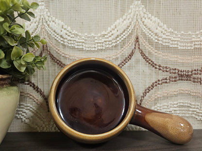 Vintage bruine fat lava kom met handvat