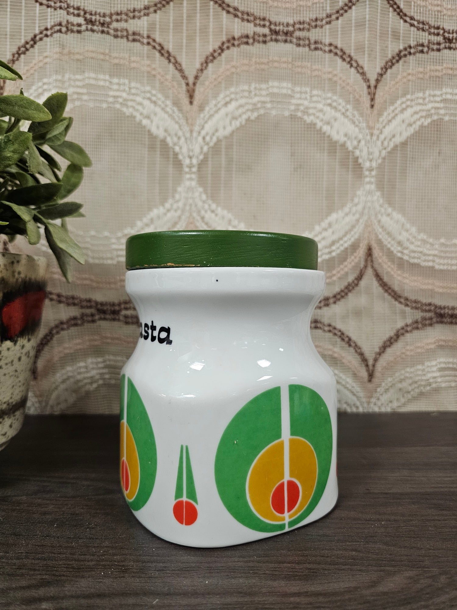 Vintage keramieken pot met houten deksel  jaren ’70 keukenpot (15 cm)