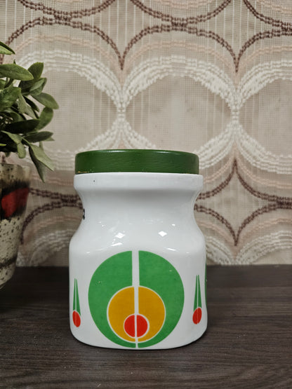 Vintage keramieken pot met houten deksel  jaren ’70 keukenpot (15 cm)