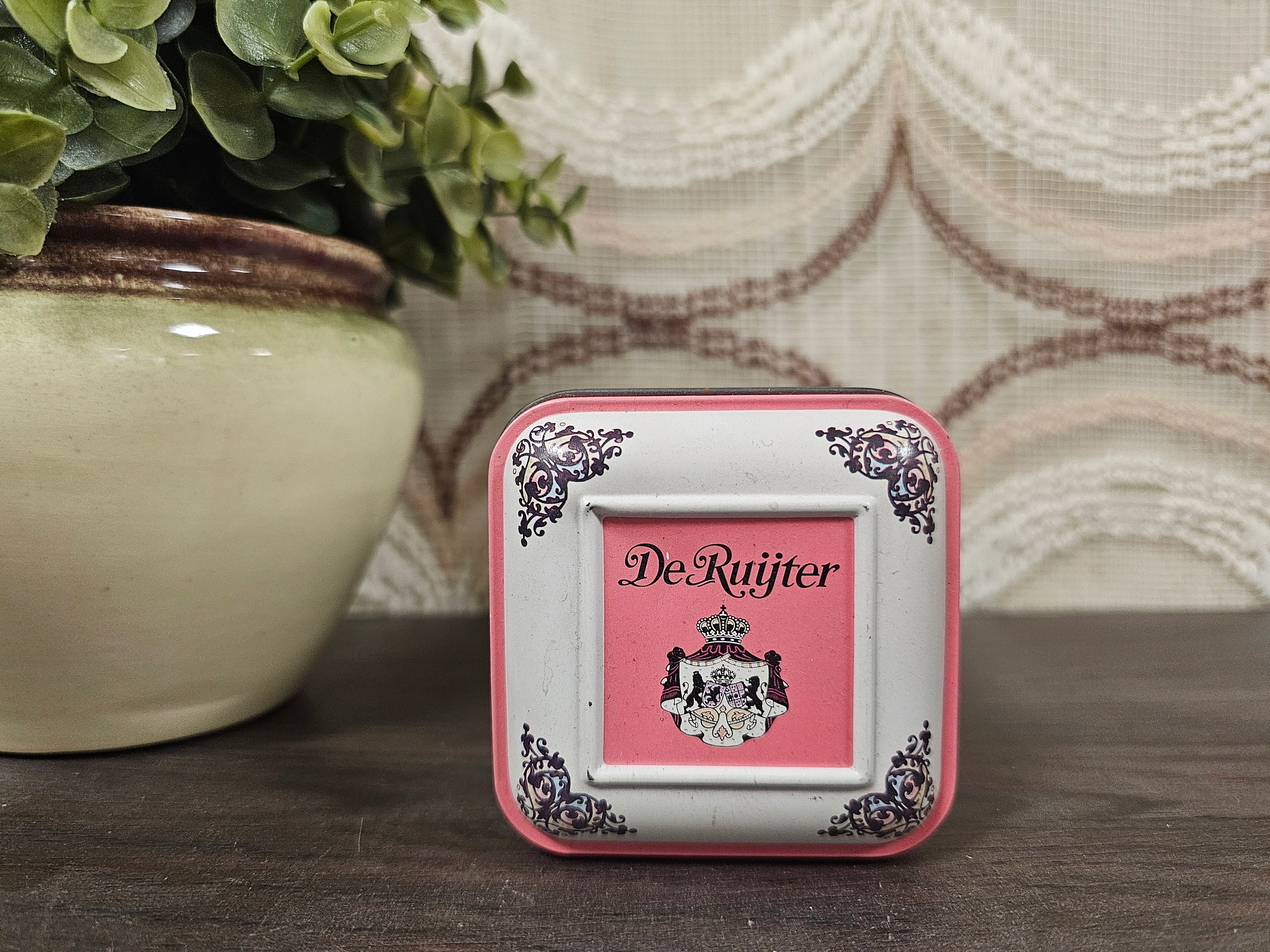 Vintage blik De Ruijter rose &amp; witte muisjes