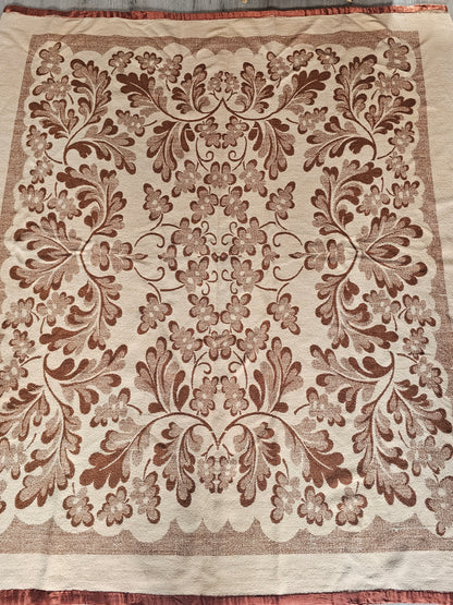 Dubbelzijdige vintage deken met bladmotief 194 x 167 cm