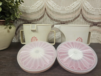 Tupperware melk- en suikerstel crèmekleur met rood motief