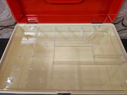 Curver naaikoffer met inzet crèmekleurig met oranje deksel