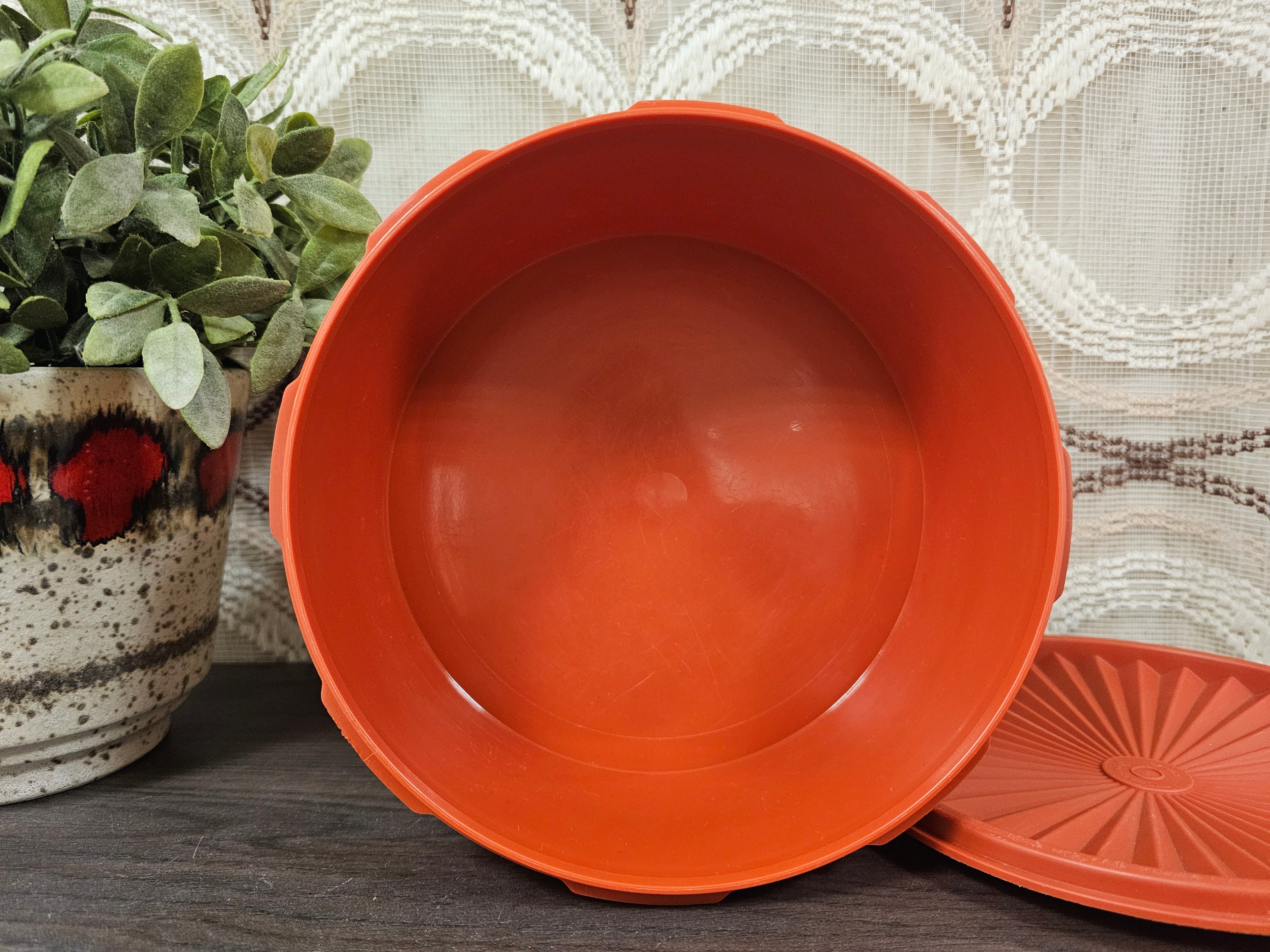 Tupperware koektrommel sterdeksel roestbruin