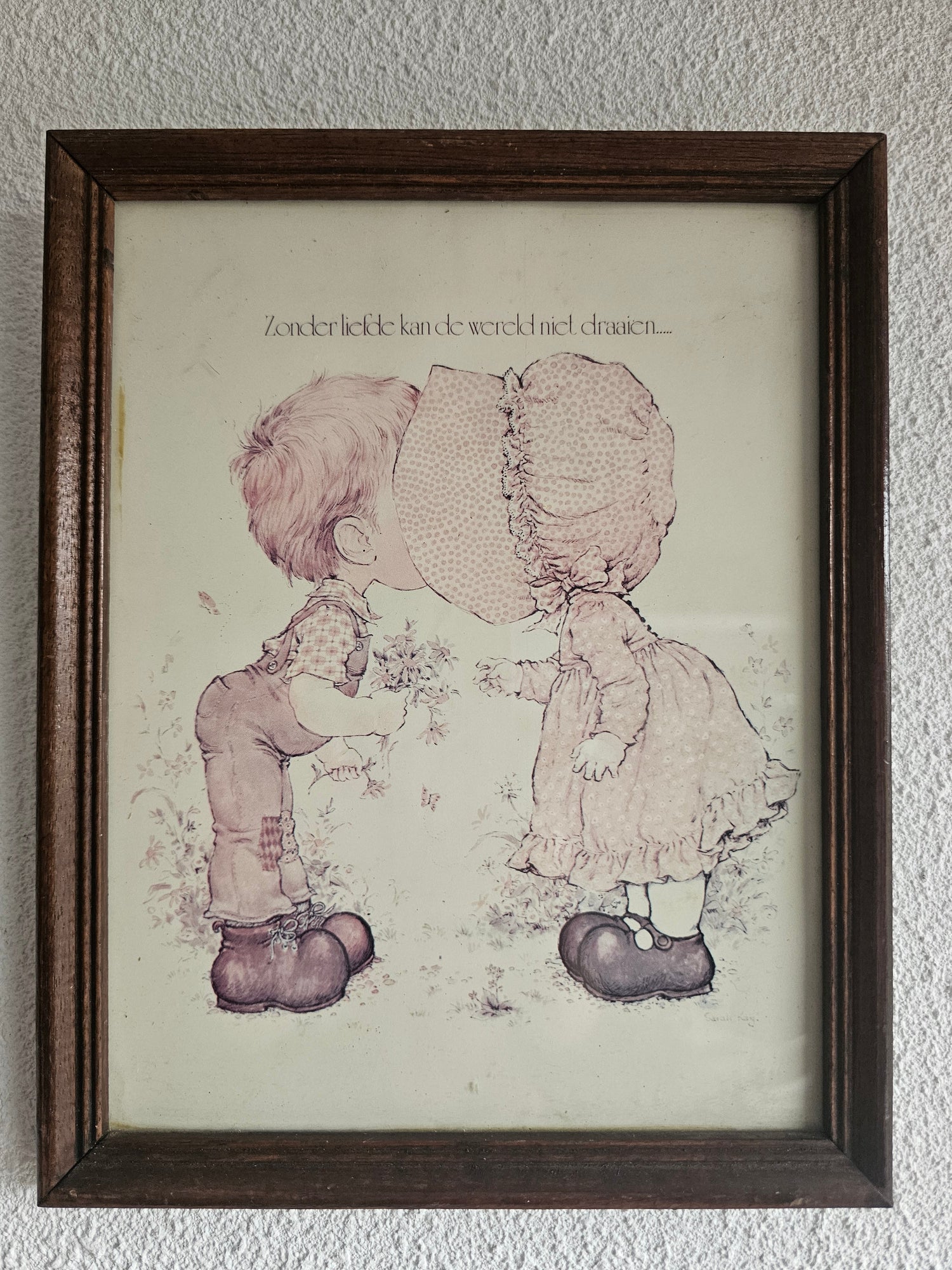 Sarah Kay prent ‘Zonder liefde kan de wereld niet draaien’ vintage jaren 80