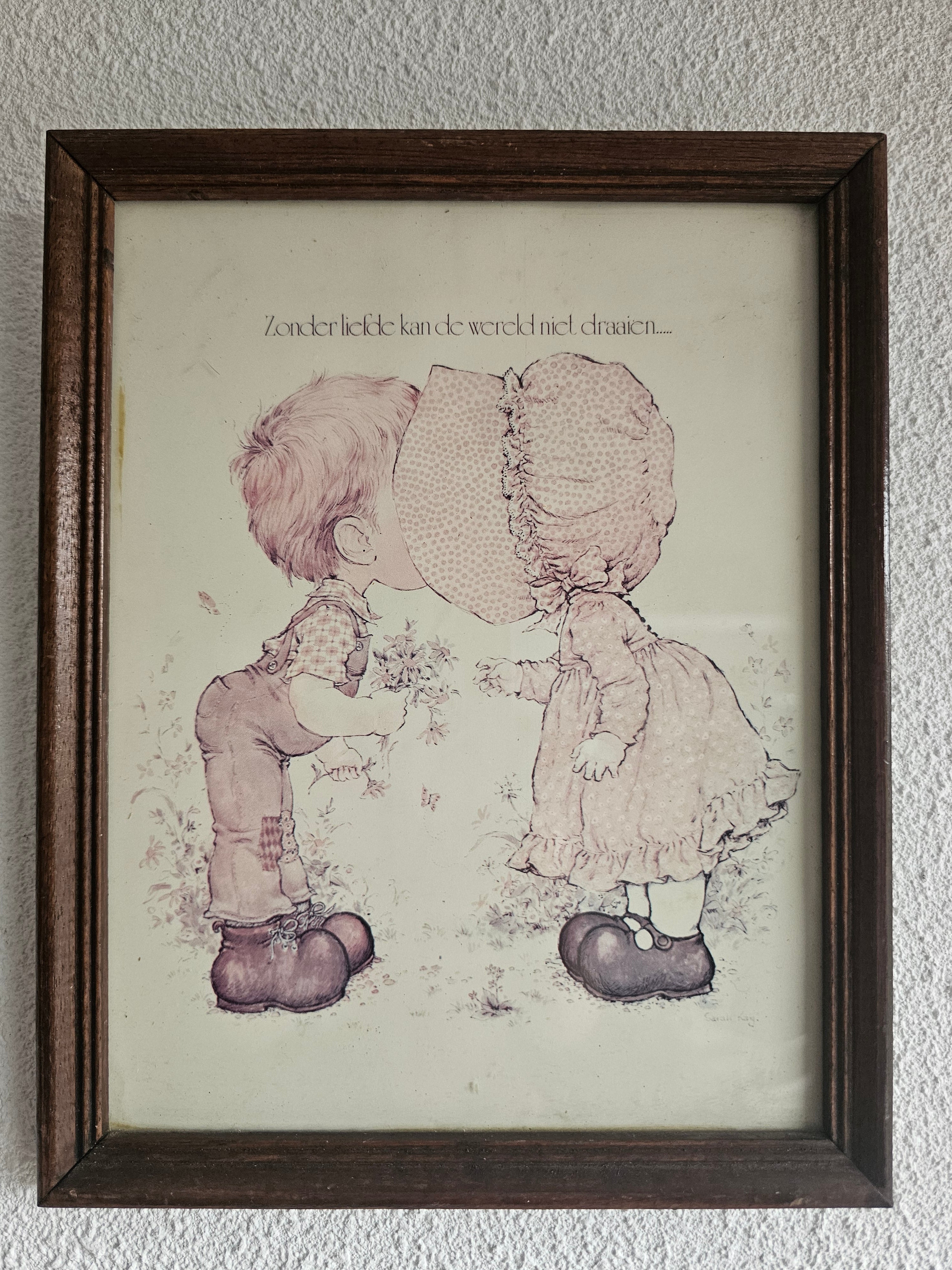 Sarah Kay prent ‘Zonder liefde kan de wereld niet draaien’ vintage jaren 80