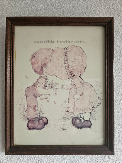 Sarah Kay prent ‘Zonder liefde kan de wereld niet draaien’ vintage jaren 80