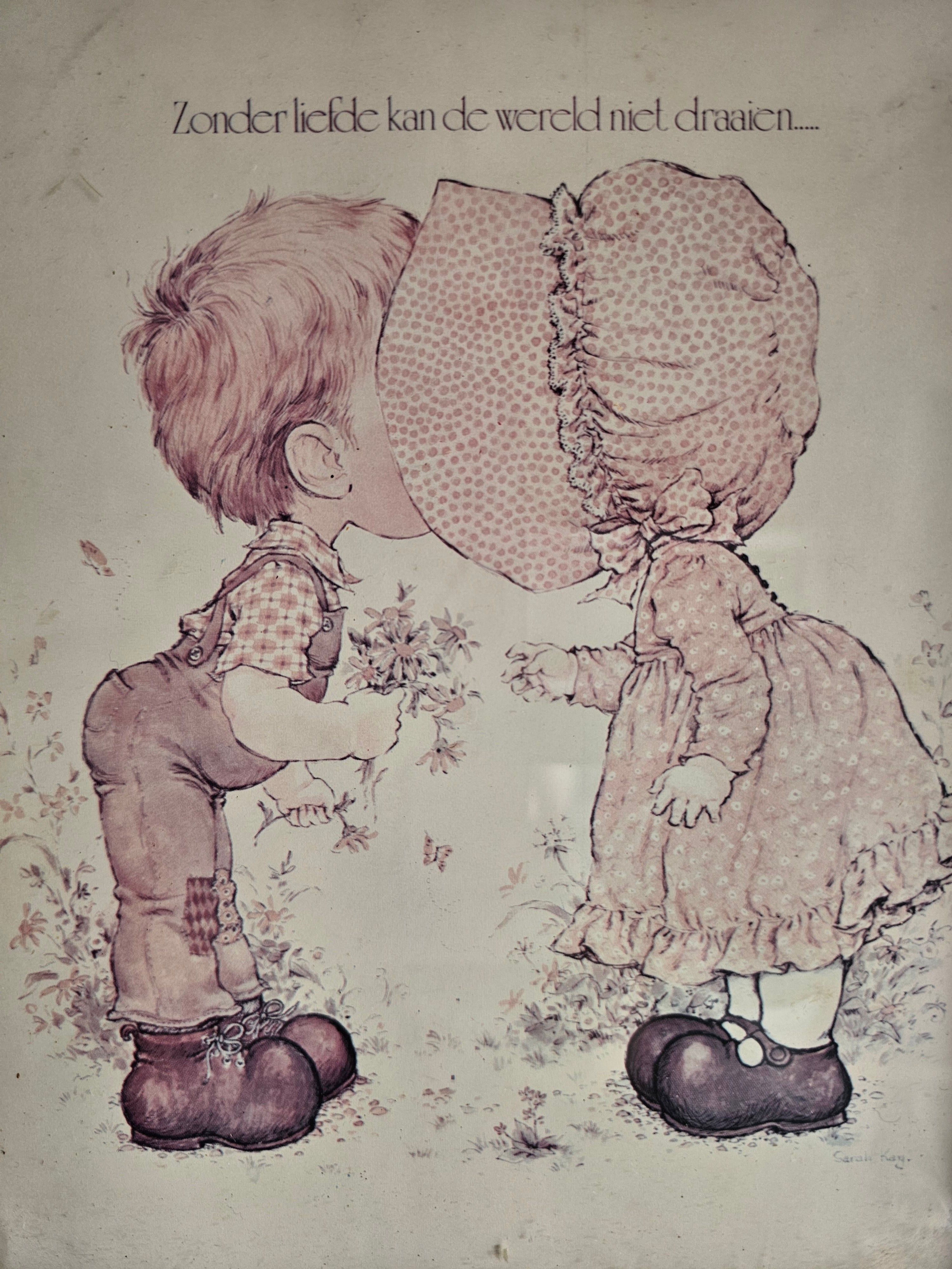 Sarah Kay prent ‘Zonder liefde kan de wereld niet draaien’ vintage jaren 80