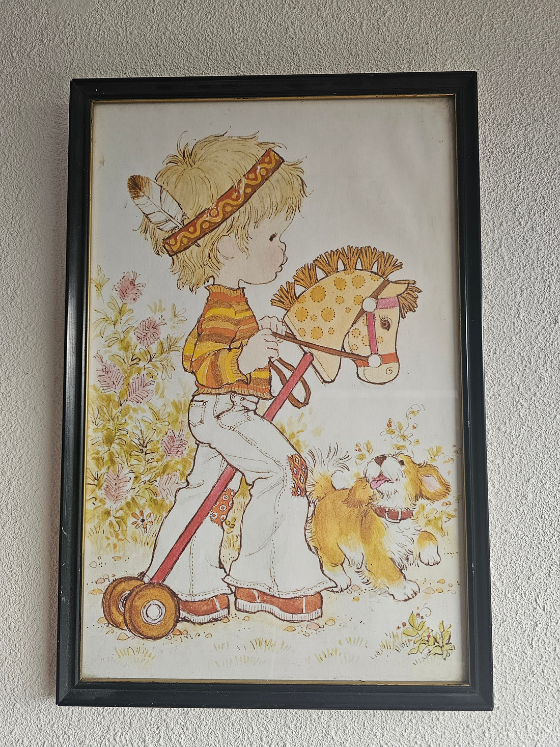 Grote Sarah Kay prent in zwarte lijst vintage illustratie 43 x 28,5 cm