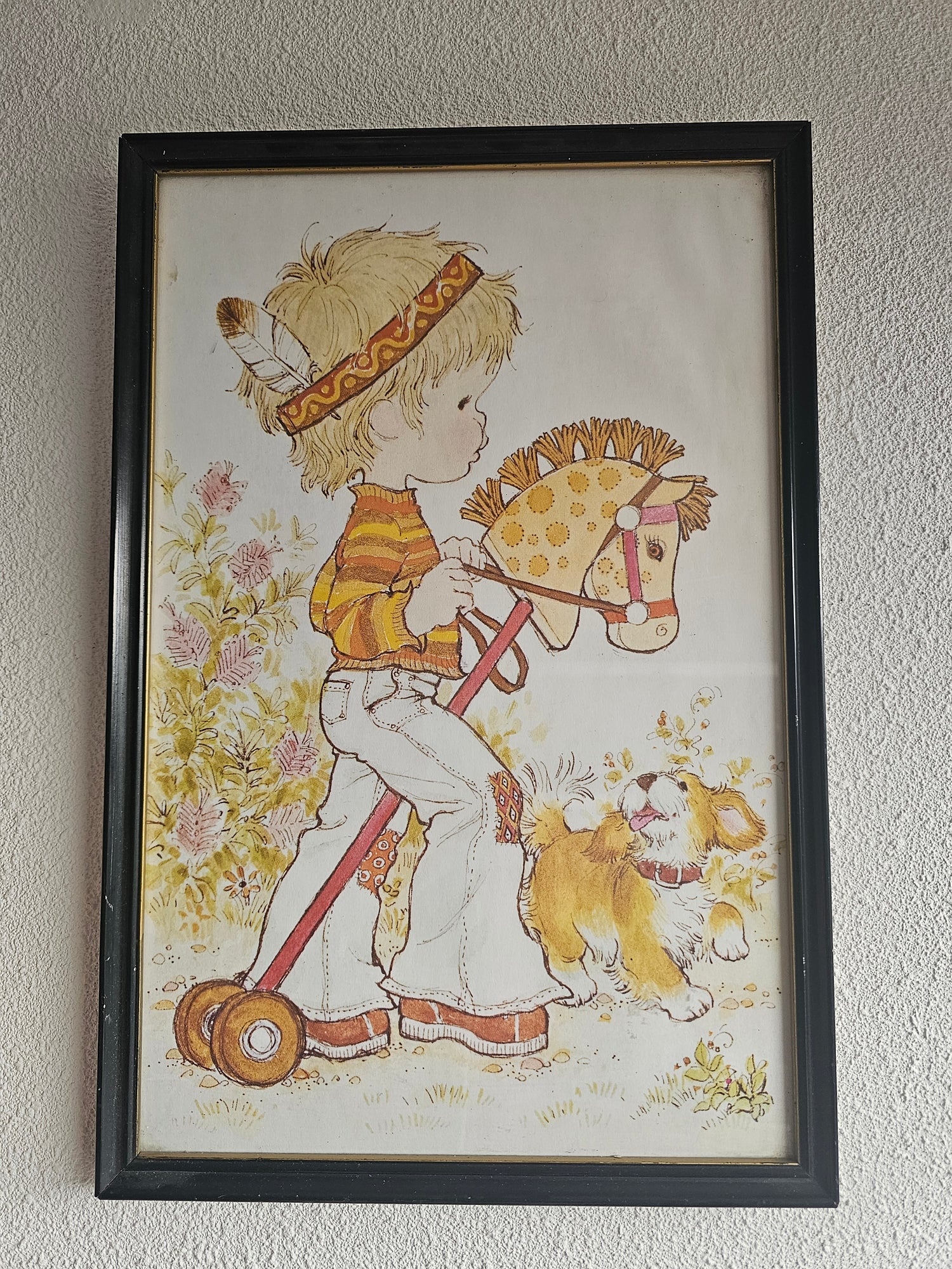 Grote Sarah Kay prent in zwarte lijst  vintage illustratie 43 x 28,5 cm