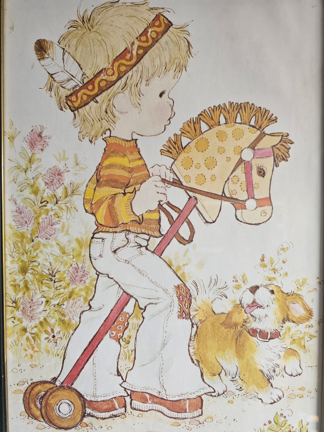 Grote Sarah Kay prent in zwarte lijst  vintage illustratie 43 x 28,5 cm