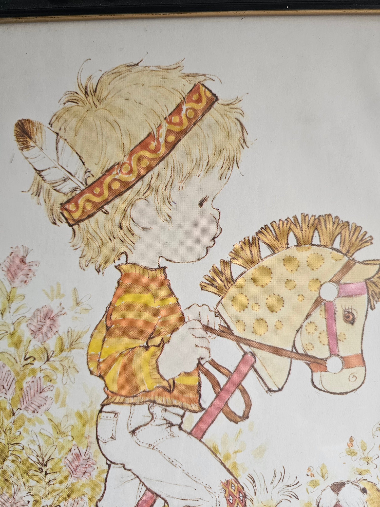 Grote Sarah Kay prent in zwarte lijst  vintage illustratie 43 x 28,5 cm