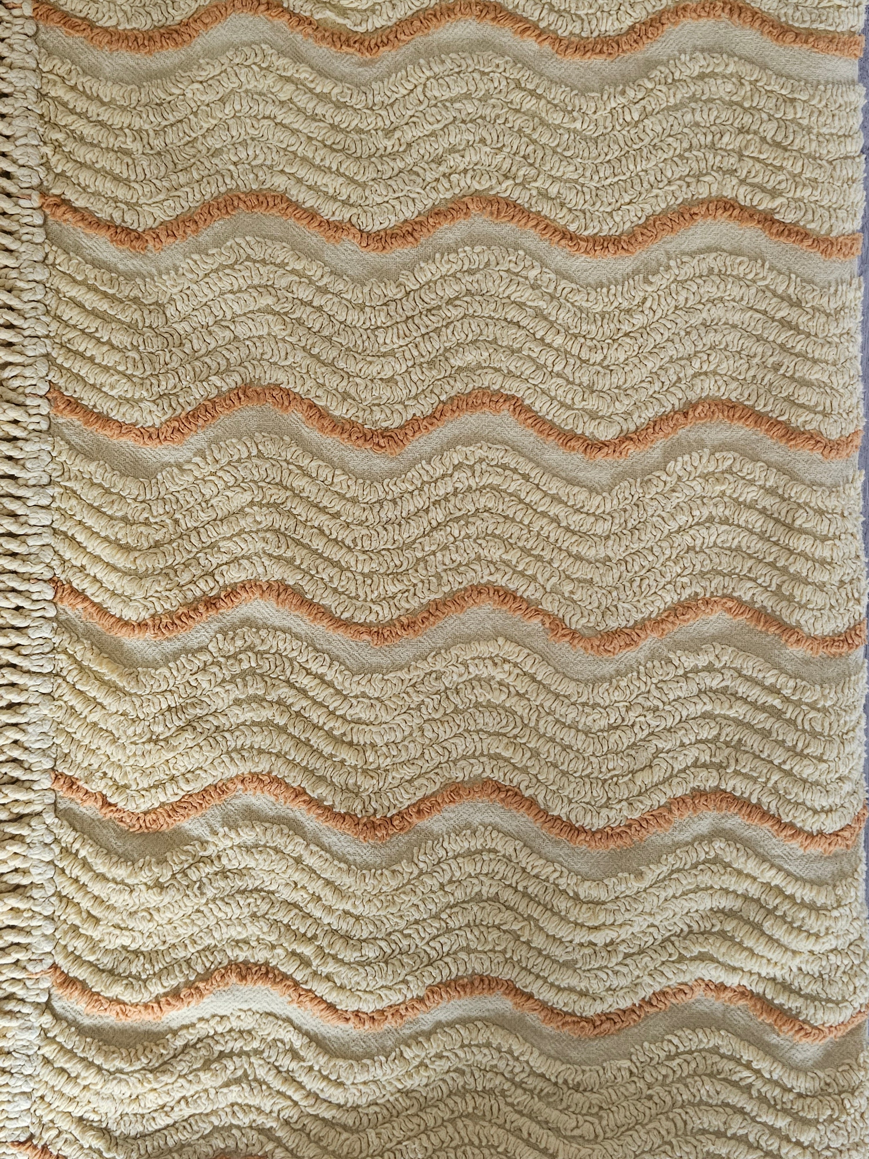 Vintage chenille sprei  zachtgeel met oranje streep 142 x 203 cm