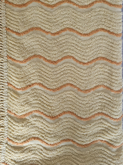 Vintage chenille sprei  zachtgeel met oranje streep 142 x 203 cm