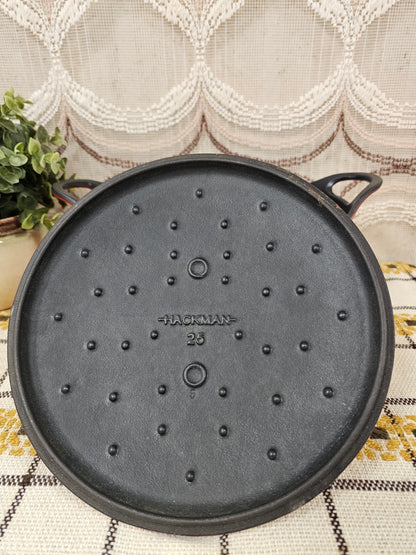 Hackman pan gietijzer rood emaille  25 cm met deksel