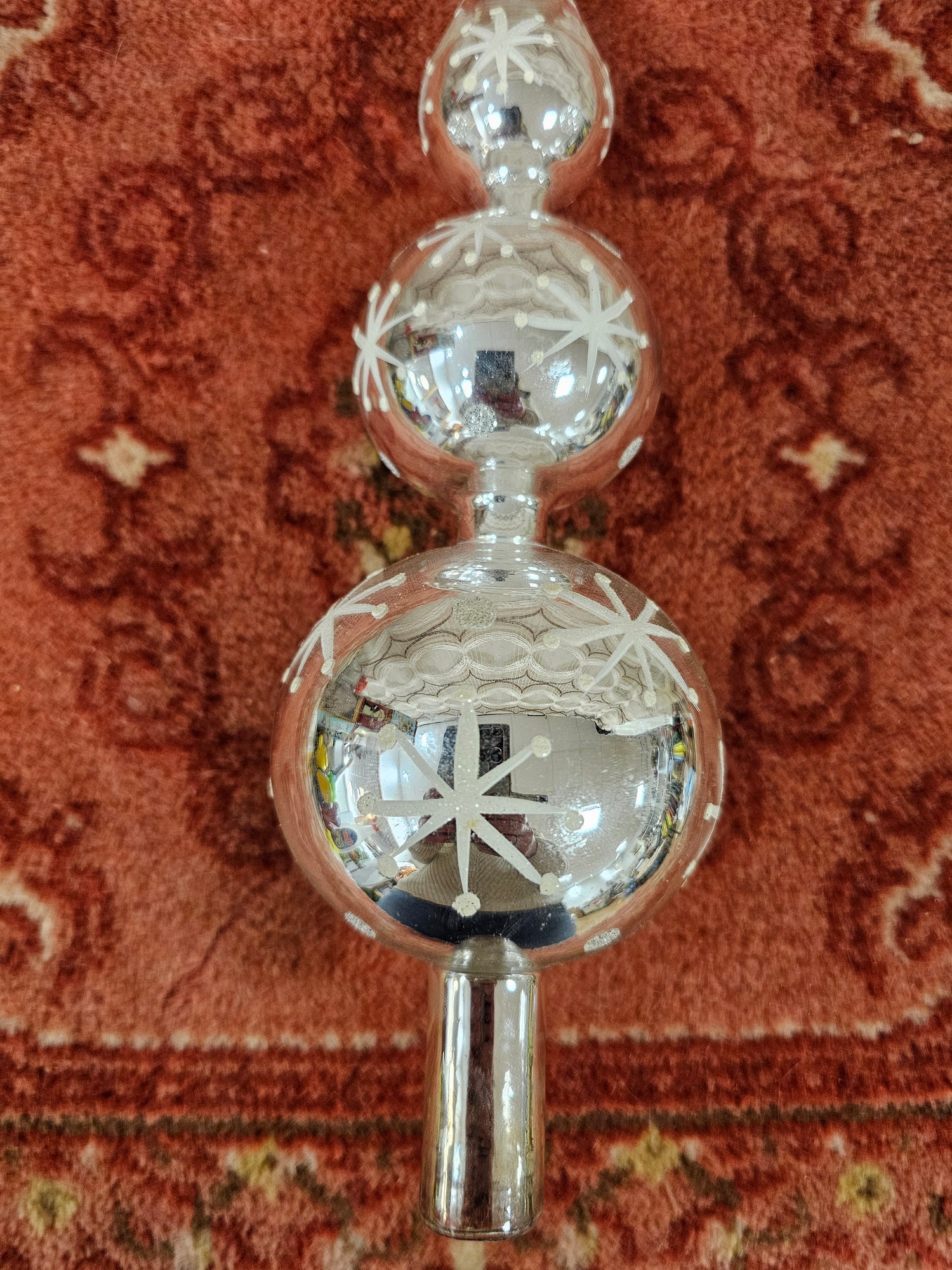 Vintage glazen piek zilverkleurig met sterren 29 cm