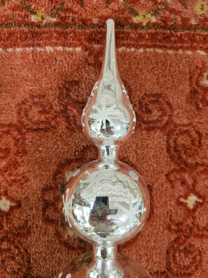 Vintage glazen piek zilverkleurig met sterren 29 cm