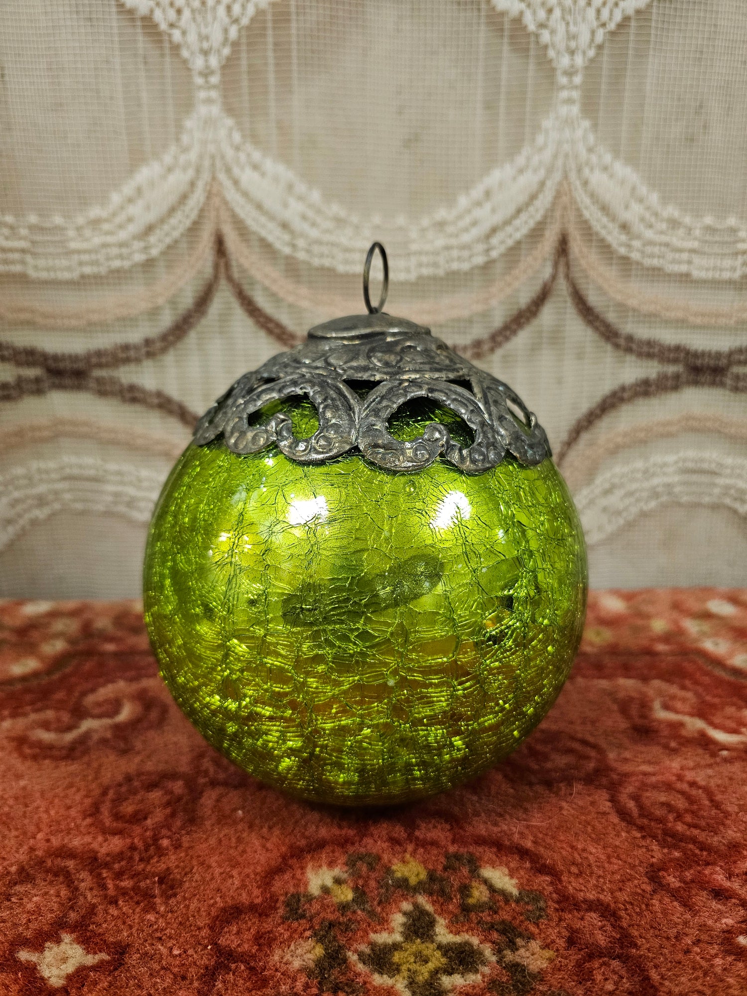 Glazen krakelee heksenbal kerstbal groen 14 cm