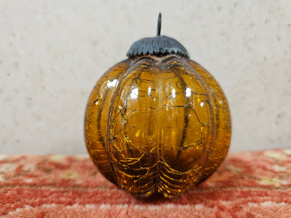 Glazen krakelee heksenballen kerstbal amberkleurig