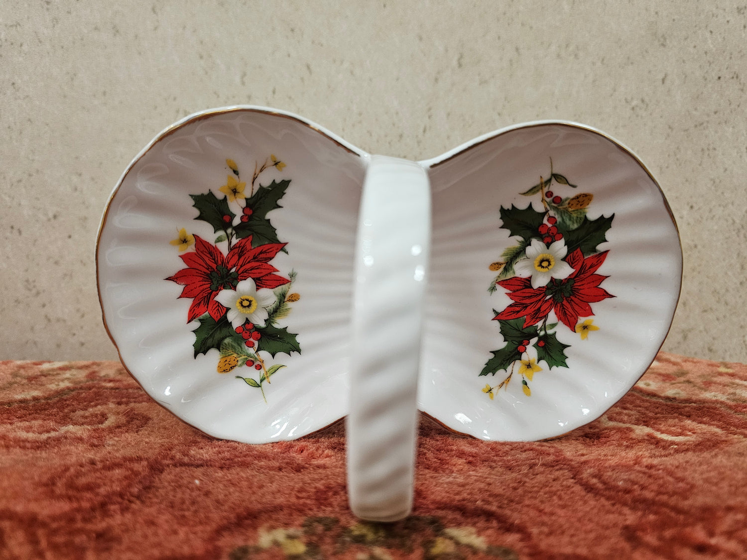 Kerst bonbon schaaltje met handgreep goudrand 19,5 cm