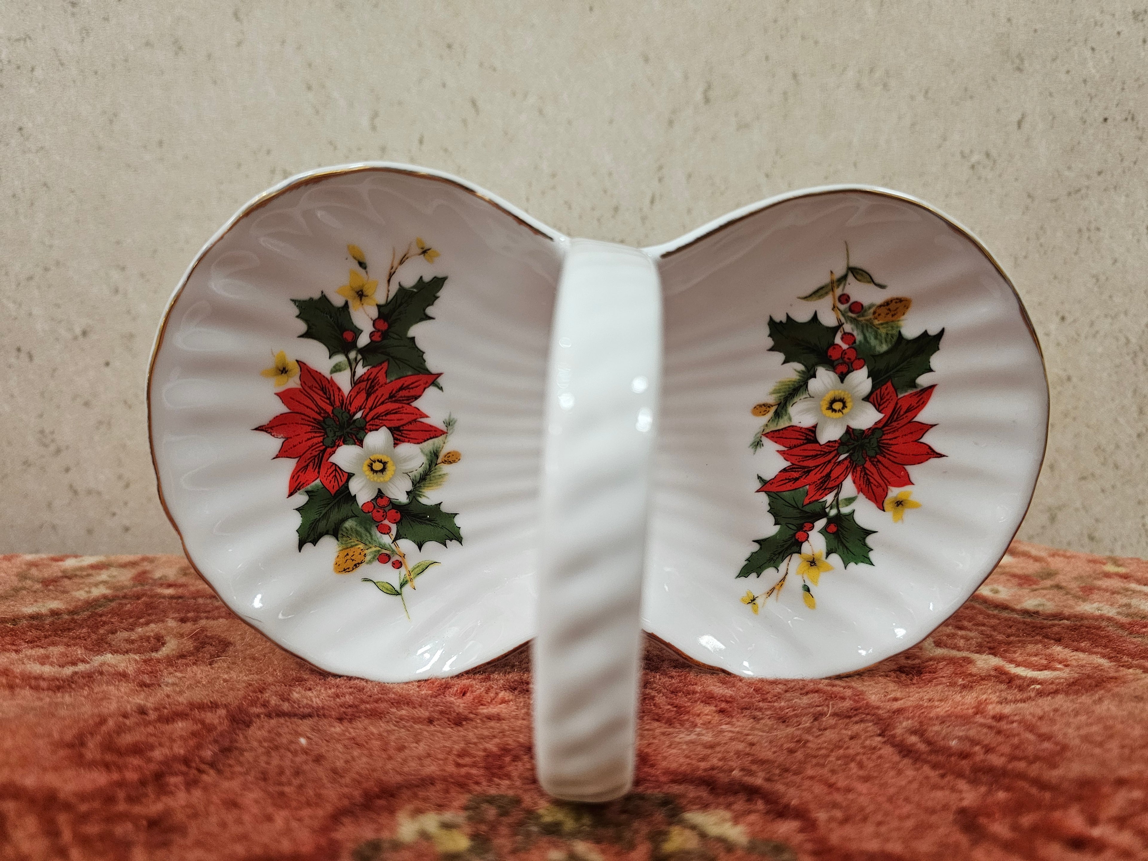 Kerst bonbon schaaltje met handgreep goudrand 19,5 cm