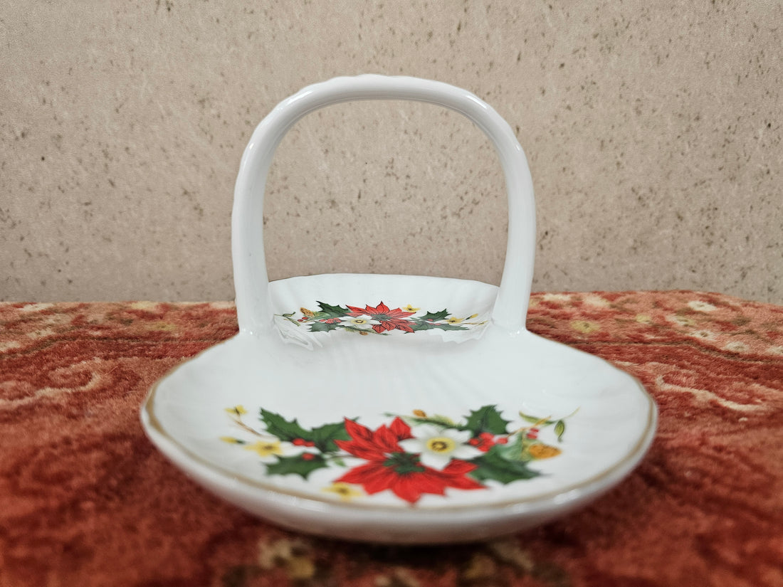 Kerst bonbon schaaltje met handgreep goudrand 19,5 cm