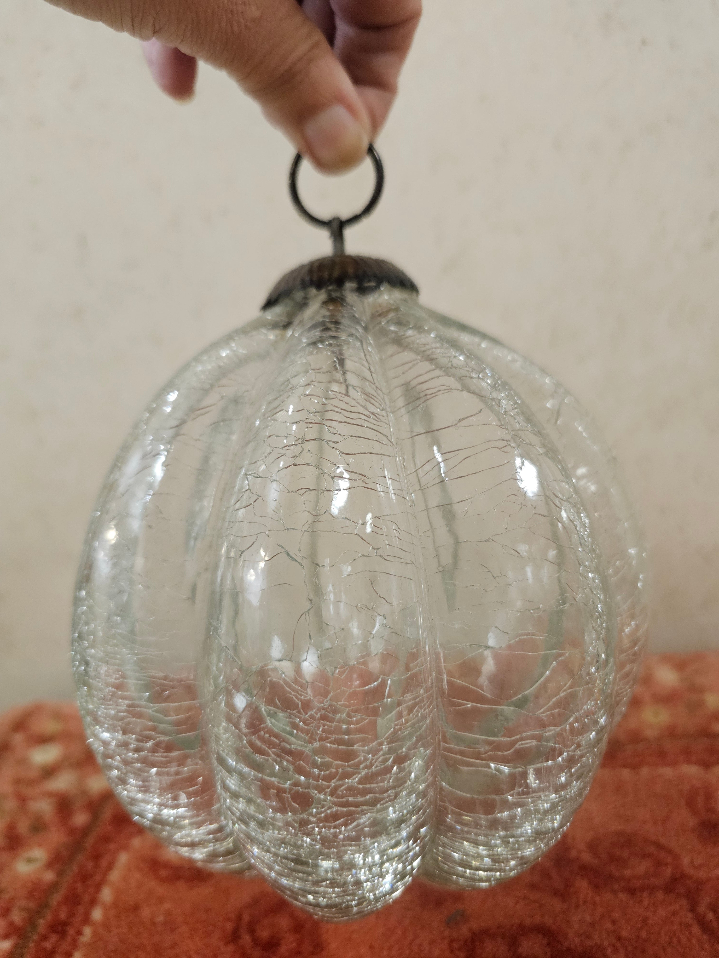 Grote glazen heksenbal helder krakelee glas pompoenvorm 16 cm